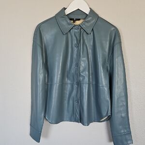 7 for All Mankind Blue Faux Leather Button-Front Jacket